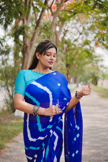 Royal Blue Soft Chinon Silk Saree With Shibori Printed Work | Casual & Festive Wear – JaipurSaaj