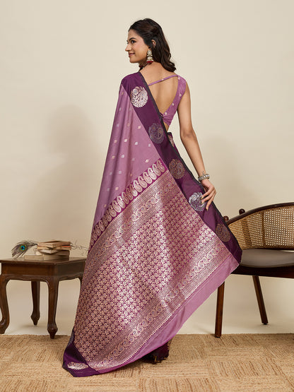 Dusty Pink Soft Silk Saree With Silver Banarasi Zari Weaving Work | Festive Wear – JaipurSaaj