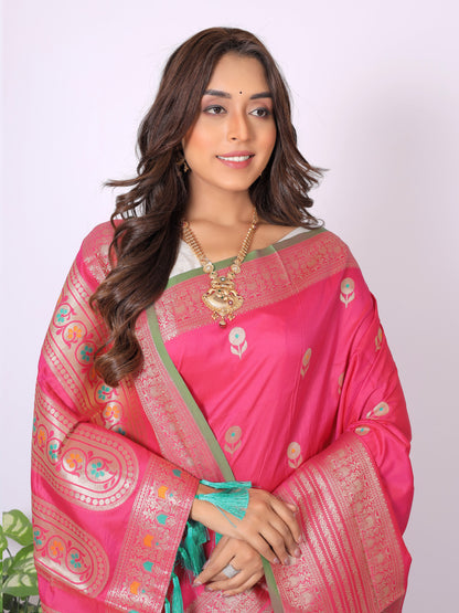Pink Banarasi Silk Saree With Zari Weaving Work | Bridal Wedding Wear – JaipurSaaj