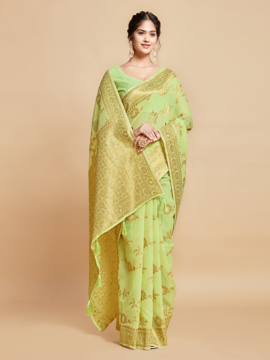 Pista Green Soft Linen Silk Saree With Zari Weaving Work | Traditional Wedding & Festive Wear – JaipurSaaj