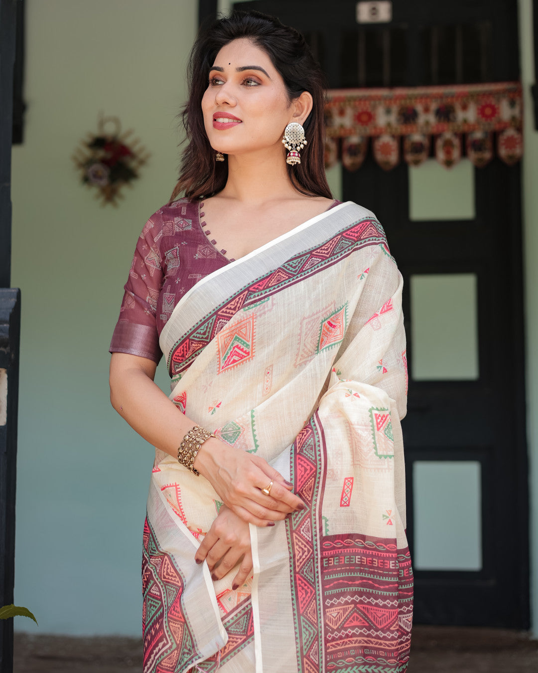 Multi Color Digital Printed Linen Cotton Saree | Summer Special Casual & Office Wear – JaipurSaaj