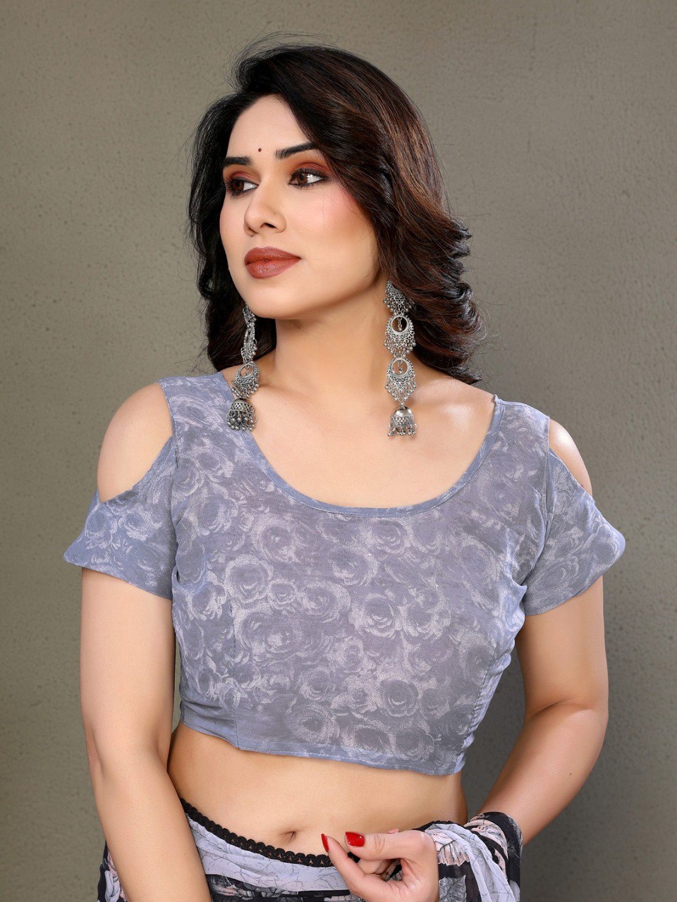 Gray Soft Chiffon Saree With Printed Work And Lace Border