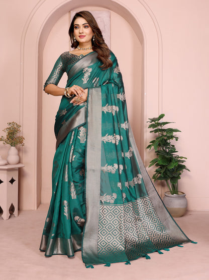 Rama Green Organza Silk Banarasi Saree With Zari Weaving Work | Wedding & Festive Wear – JaipurSaaj