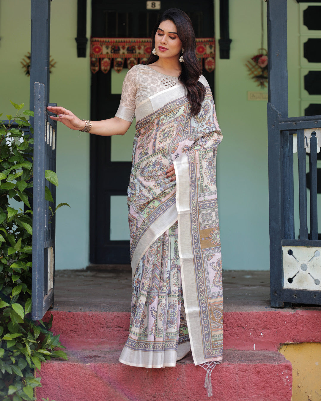 Multi Color Digital Printed Linen Cotton Saree | Summer Special Casual & Office Wear – JaipurSaaj