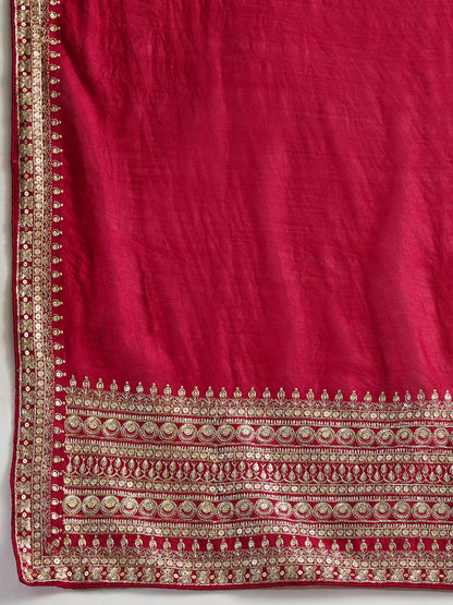 Rani Pink Soft Vichitra Silk Saree With Embroidery Work | Bridal Wedding & Festive Wear – JaipurSaaj