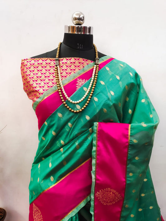 Sea Green Soft Organza Silk Saree With Zari Weaving Work | Festive & Party Wear Saree – JaipurSaaj