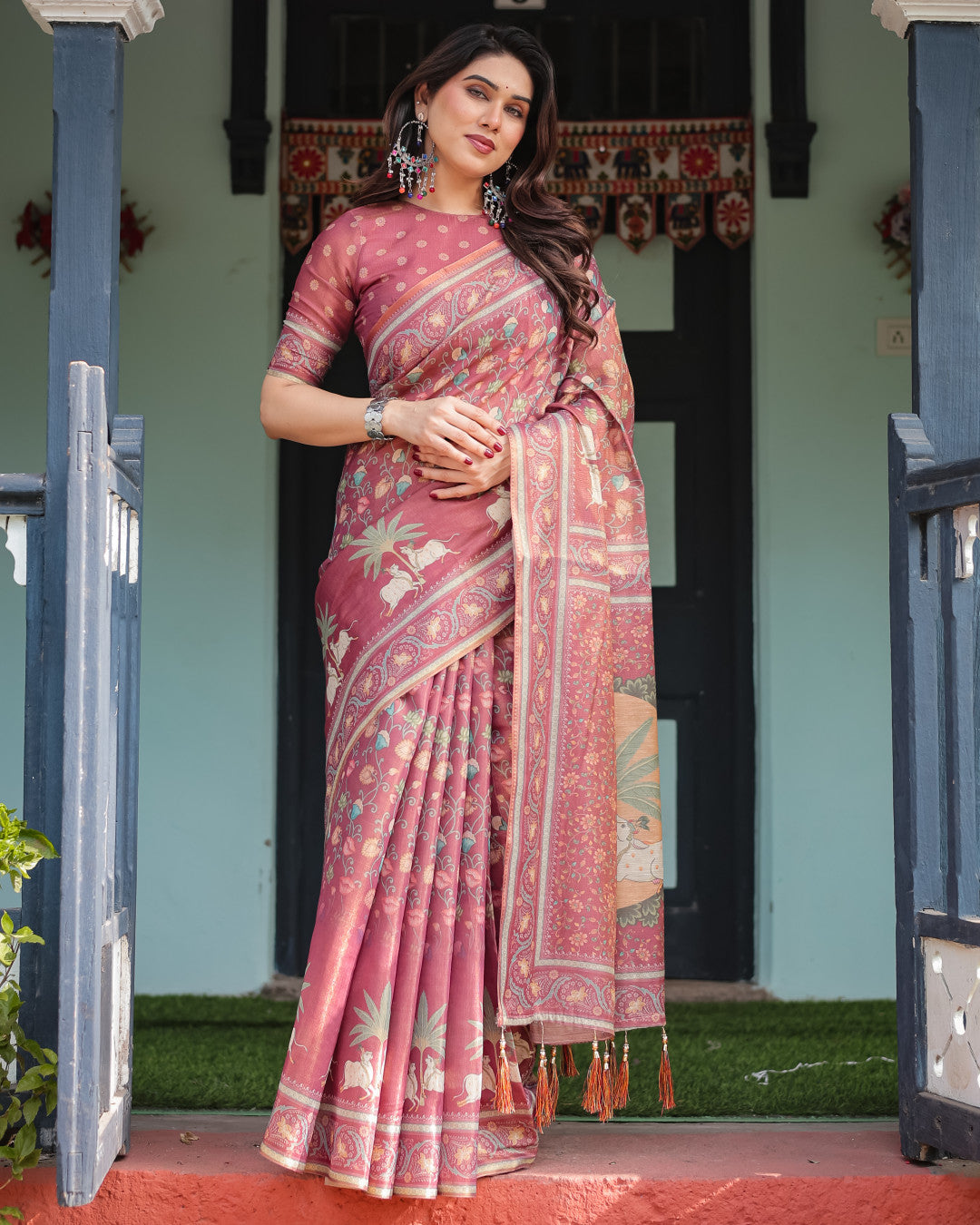 Maroon Soft Linen Cotton Saree with Kalamkari Printed Work | Summer Casual & Ethnic Wear – JaipurSaaj