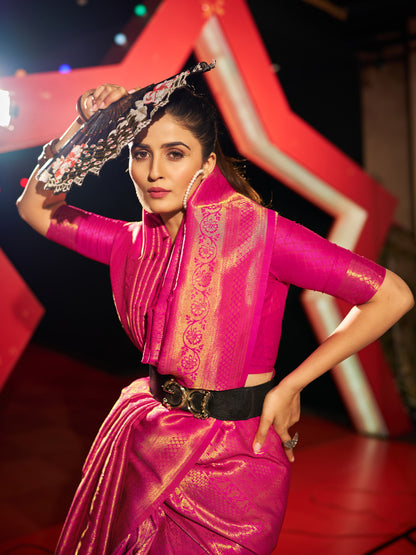 Pink Soft Silk Saree With Zari Weaving Work | Party & Wedding Wear – JaipurSaaj