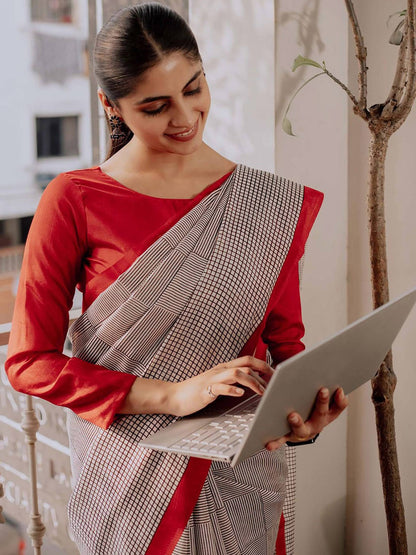 Beige Color Soft Pure Cotton Silk Saree With Jaipur Block Print Work | Traditional Office & Ethnic Wear – JaipurSaaj