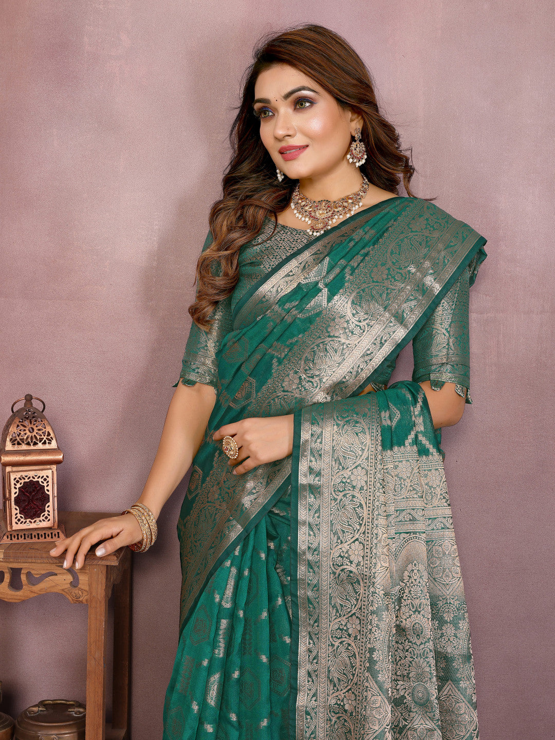 Rama Green Organza Silk Banarasi Saree With Zari Weaving Work | Bridal Wedding & Festive Wear – JaipurSaaj