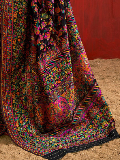 Black Pashmina Silk Saree With Traditional Woven Design | Festive & Wedding Wear – JaipurSaaj