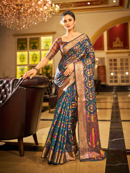Firoji Green Organza Silk Saree with Zari Weaving Work | Wedding & Festive Wear – JaipurSaaj