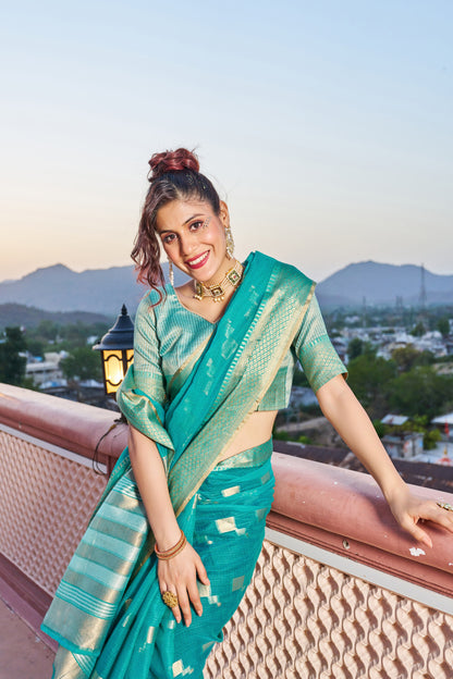 Rama Green Kota Doriya Saree With Zari Weaving Work | Party & Festive Wear – JaipurSaaj