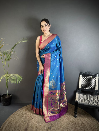 Firoji Paithani Lichi Silk Saree With Zari Weaving Work | Festive & Wedding Wear – JaipurSaaj