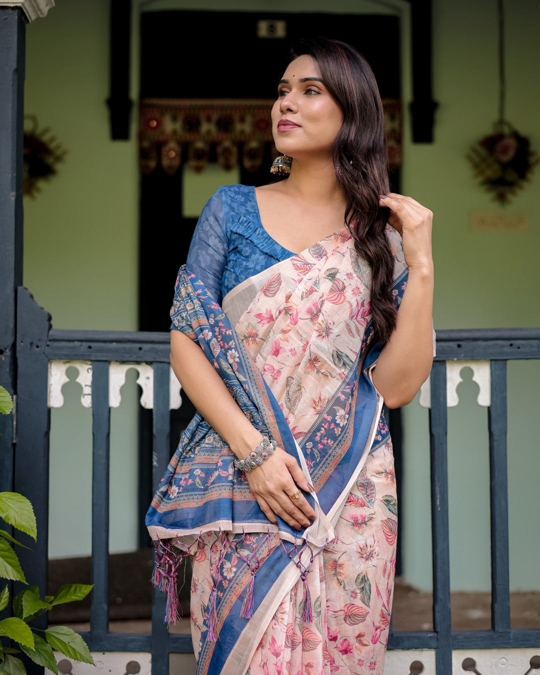 Multi Color Digital Printed Linen Cotton Saree | Summer Special Casual & Office Wear – JaipurSaaj