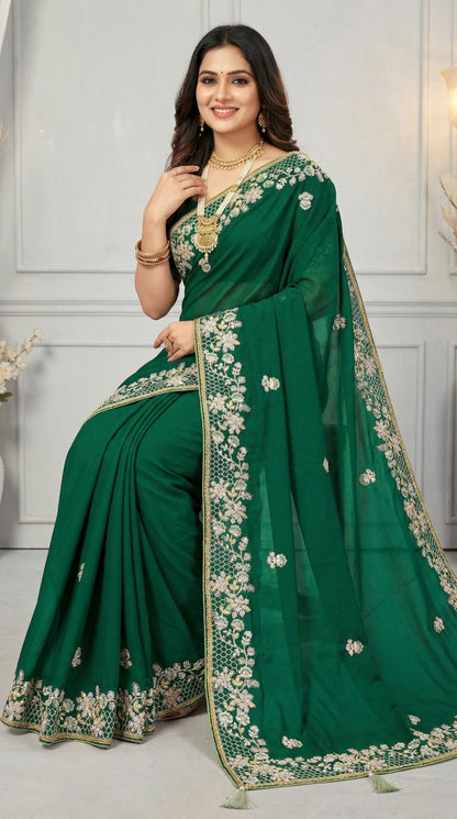 Dark Green Dola Silk Saree With Sequence Embroidery Work | Festive & Wedding Wear – JaipurSaaj