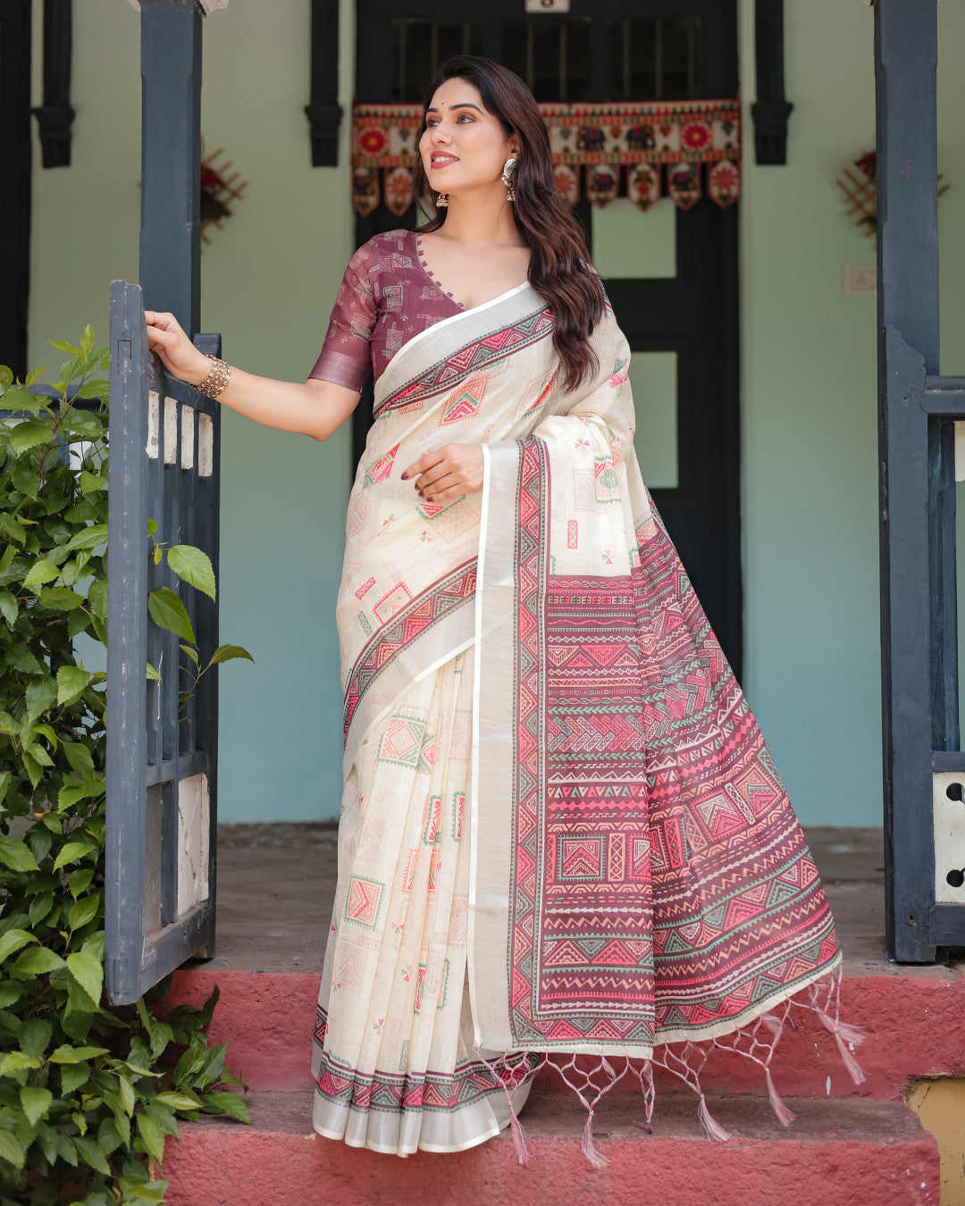 Multi Color Digital Printed Linen Cotton Saree | Summer Special Casual & Office Wear – JaipurSaaj