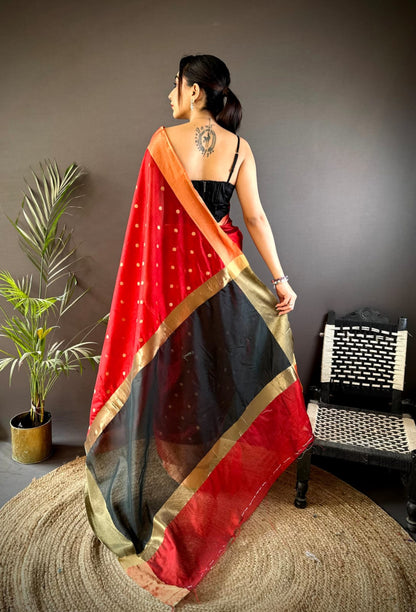 Red Soft Cotton Silk Saree With Zari Woven Work | Wedding & Party Wear – JaipurSaaj