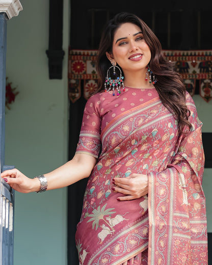 Maroon Soft Linen Cotton Saree with Kalamkari Printed Work | Summer Casual & Ethnic Wear – JaipurSaaj