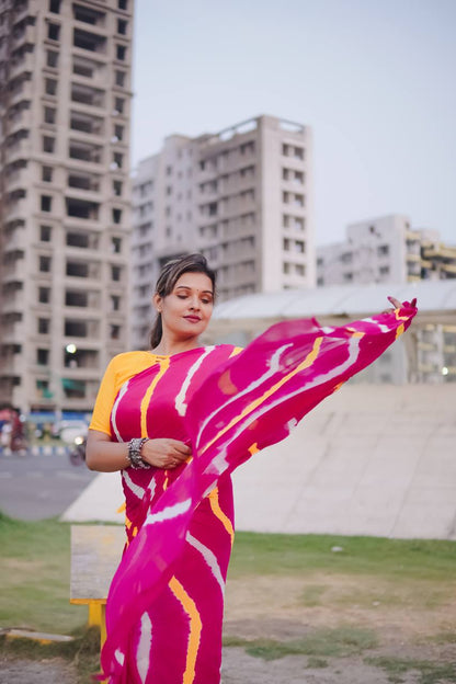 Pink Soft Chinon Silk Saree With Shibori Printed Work | Casual & Festive Wear – JaipurSaaj