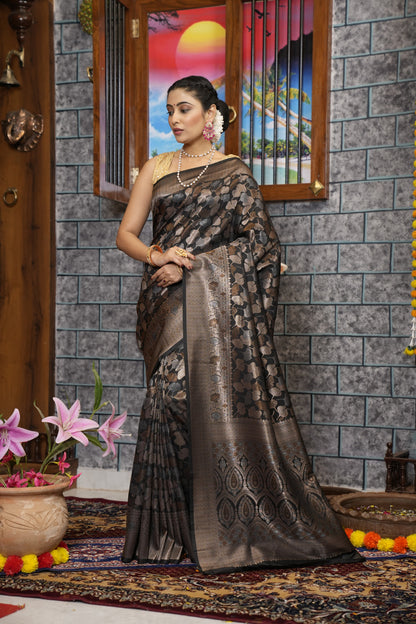 Black Kanjivaram Silk Saree With Zari Weaving Work | Party & Wedding Wear – JaipurSaaj