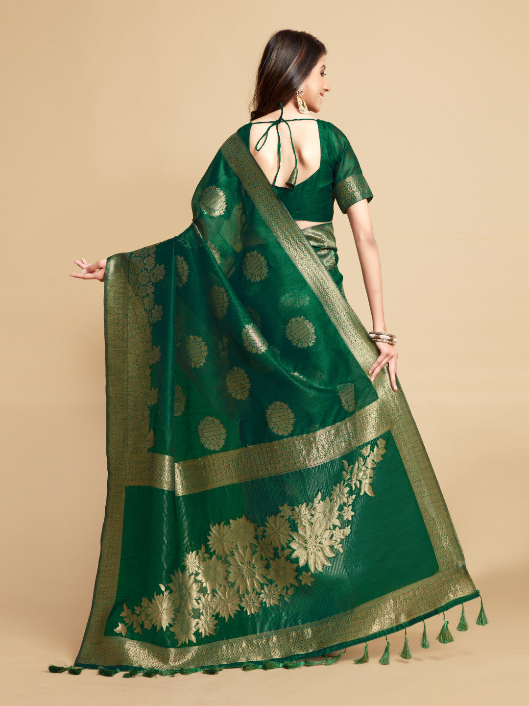 Green Soft Linen Silk Saree With Zari Weaving Work | Traditional Wedding & Festive Wear – JaipurSaaj
