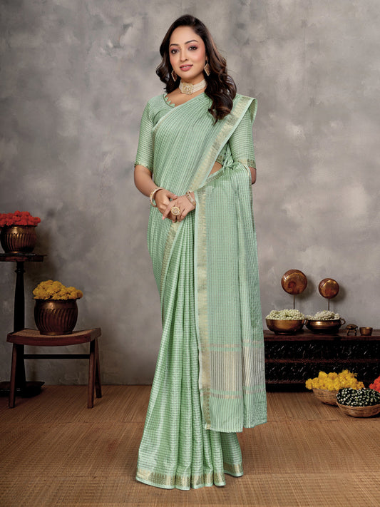 Light Green Soft Linen Silk Saree With Zari Weaving Work