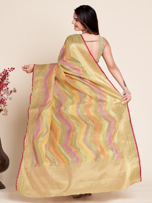 Multi Soft Organza Silk Saree With Zari Weaving Work | Festive Wedding & Party Wear – JaipurSaaj