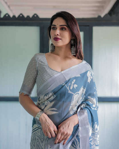 Light Digital Printed Linen Cotton Saree | Summer Special Office & Casual Wear – JaipurSaaj