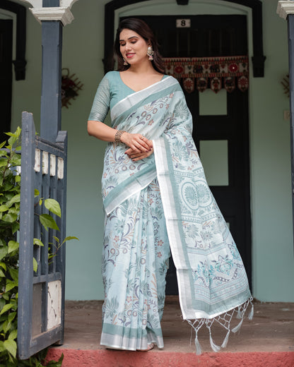 Multi Color Digital Printed Linen Cotton Saree | Summer Special Casual & Office Wear – JaipurSaaj