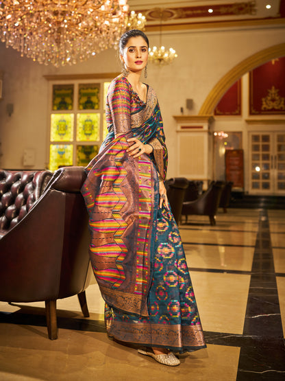 Firoji Green Organza Silk Saree with Zari Weaving Work | Wedding & Festive Wear – JaipurSaaj