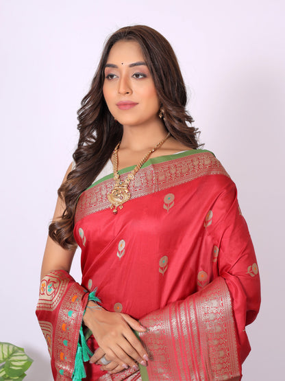 Red Banarasi Silk Saree With Zari Weaving Work | Bridal Wedding Wear – JaipurSaaj