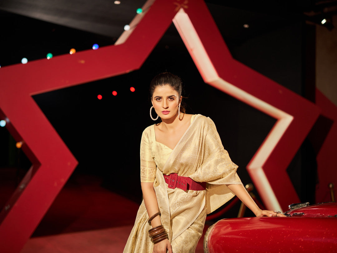 Beige Soft Silk Saree With Zari Weaving Work | Reception & Festive Wear – JaipurSaaj