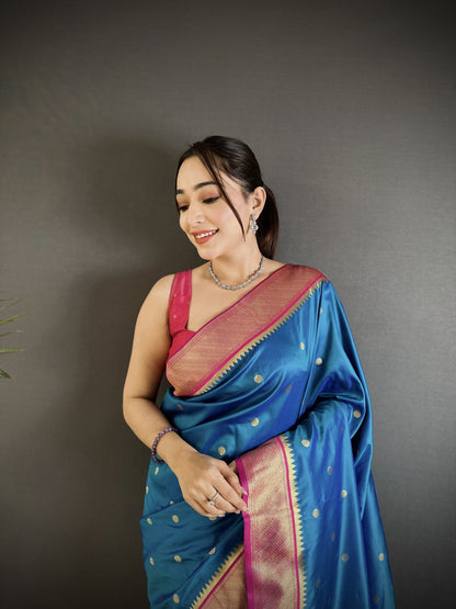 Firoji Paithani Lichi Silk Saree With Zari Weaving Work | Festive & Wedding Wear – JaipurSaaj