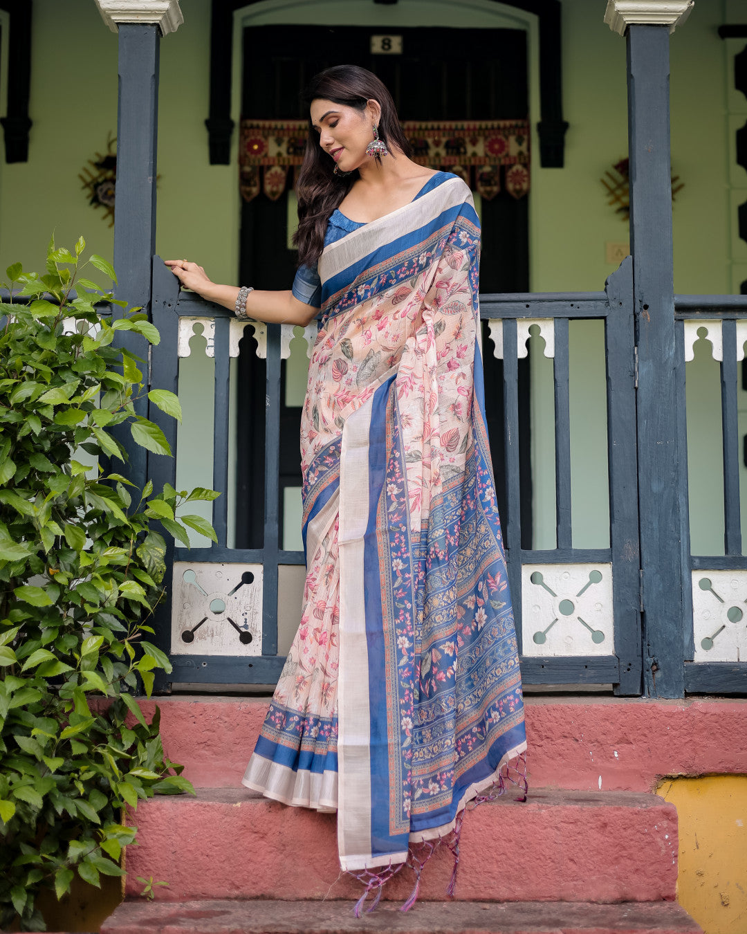 Multi Color Digital Printed Linen Cotton Saree | Summer Special Casual & Office Wear – JaipurSaaj