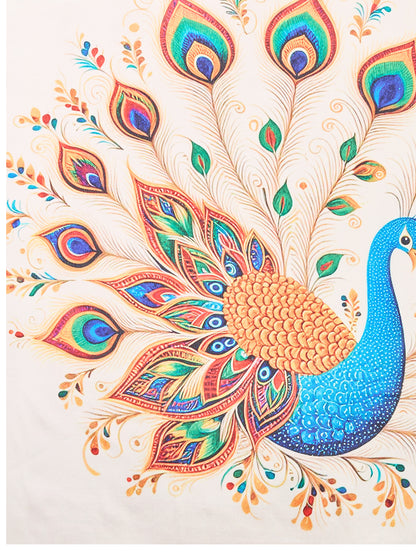 White Soft Chinnon Silk Saree With Digital Printed Work