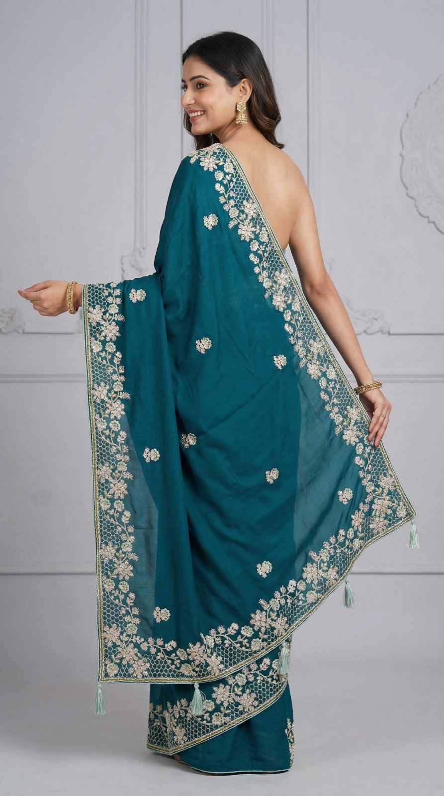 Morpeach Dola Silk Saree With Sequence Embroidery Work | Festive & Wedding Wear – JaipurSaaj