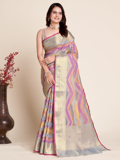 Multi Color Soft Organza Silk Saree With Zari Weaving Work | Festive Wedding & Party Wear – JaipurSaaj
