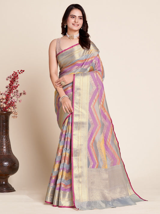 Multi Color Soft Organza Silk Saree With Zari Weaving Work | Festive Wedding & Party Wear – JaipurSaaj