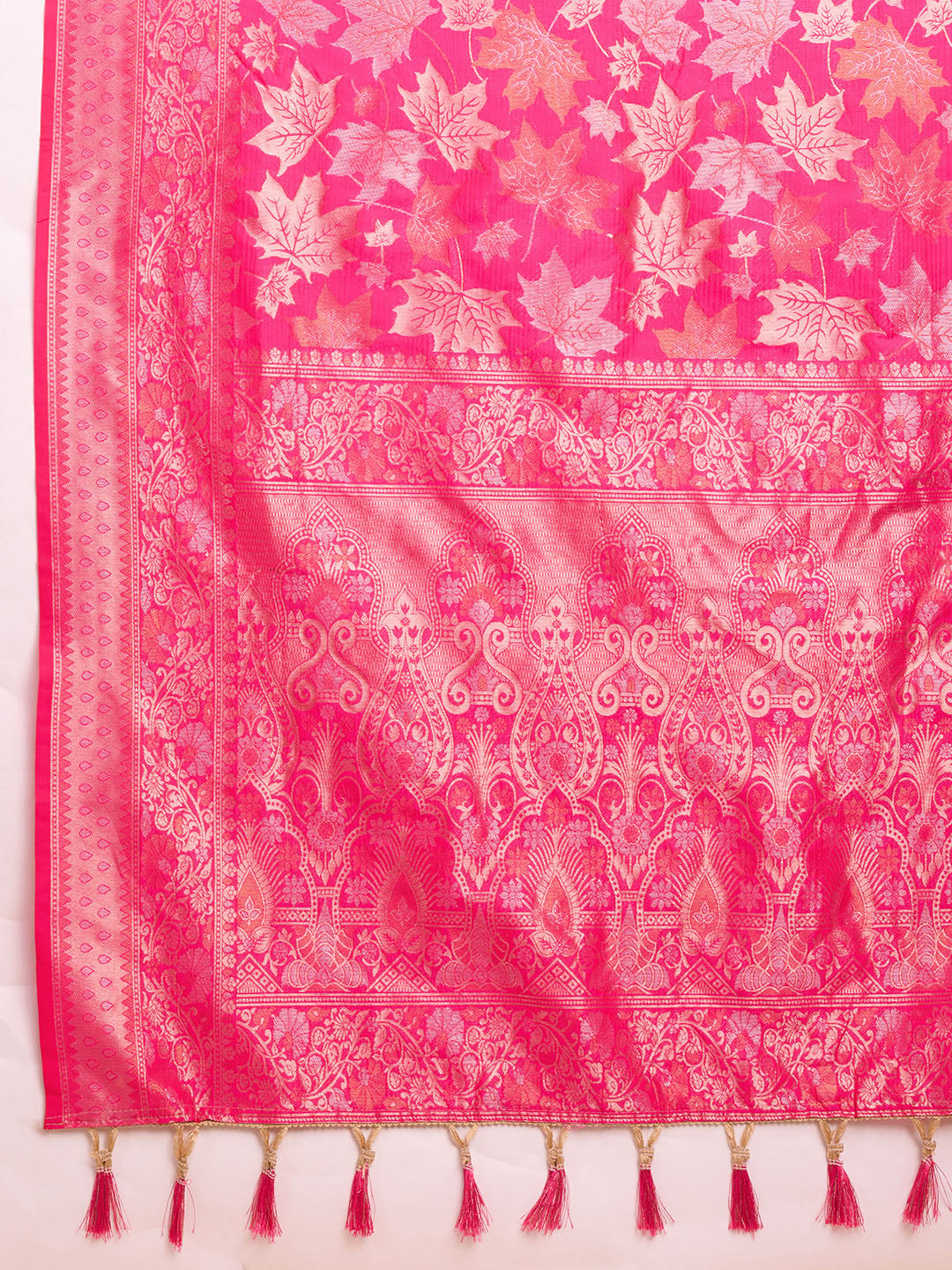 Golden & Copper Zari Weaving With Pink Soft Silk Banarasi Saree | Party & Wedding Wear - JaipurSaaj