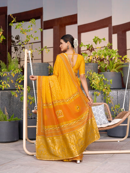 Yellow Soft Cotton Saree With Unique Table Printed & Lace Border | Stylish Wedding Wear Saree – JaipurSaaj