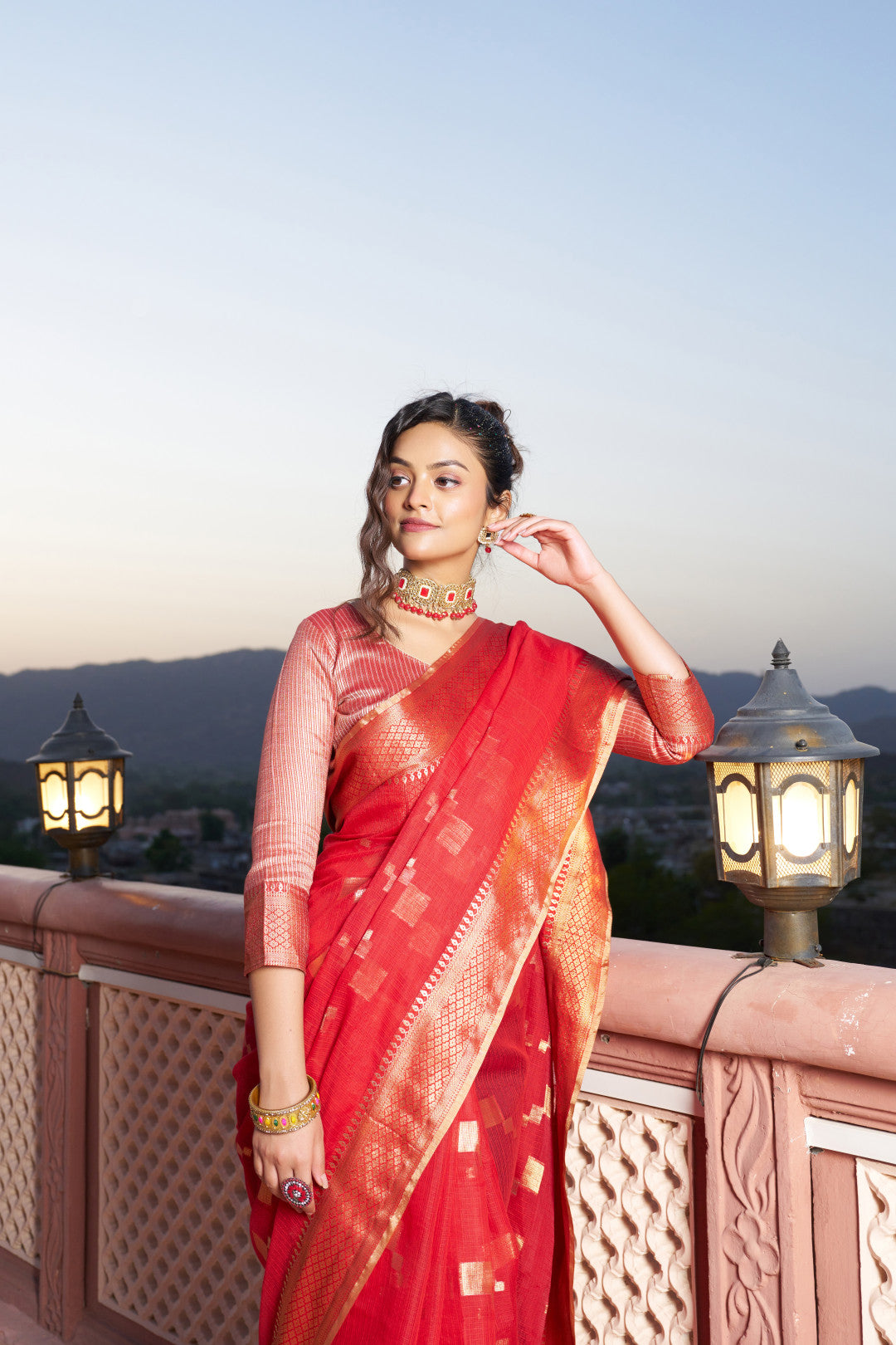 Red Kota Doriya Saree With Zari Weaving Work | Party & Festive Wear – JaipurSaaj