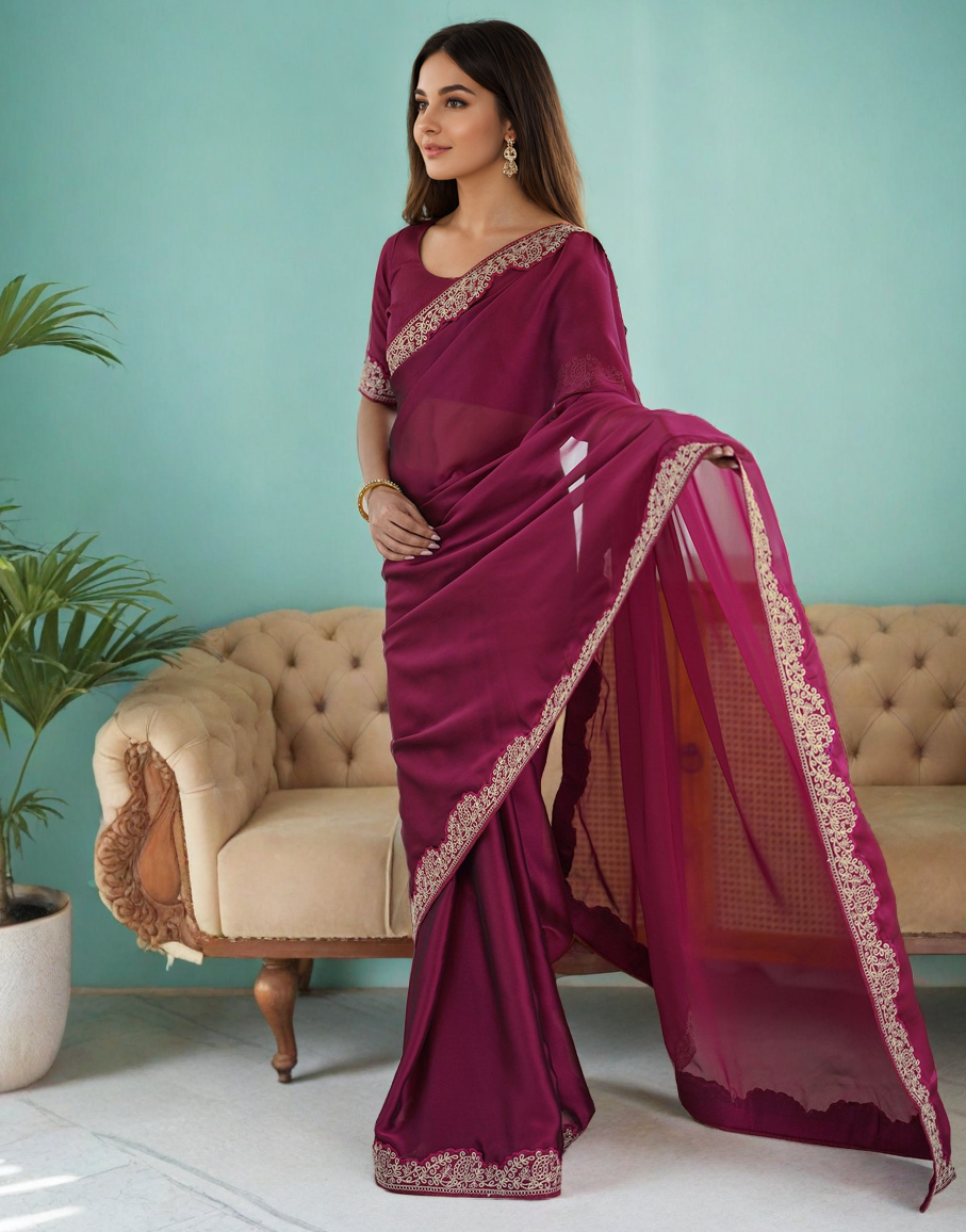 Magenta Fancy Rangoli Silk Saree Coding Work
