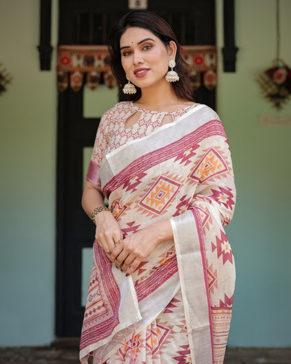 Multi Color Digital Printed Linen Cotton Saree | Summer Special Casual & Office Wear – JaipurSaaj