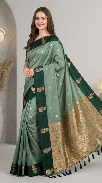 Rama Green Premium Banarasi Soft Silk Saree With Zari Weaving Work | Wedding & Festive Wear – JaipurSaaj