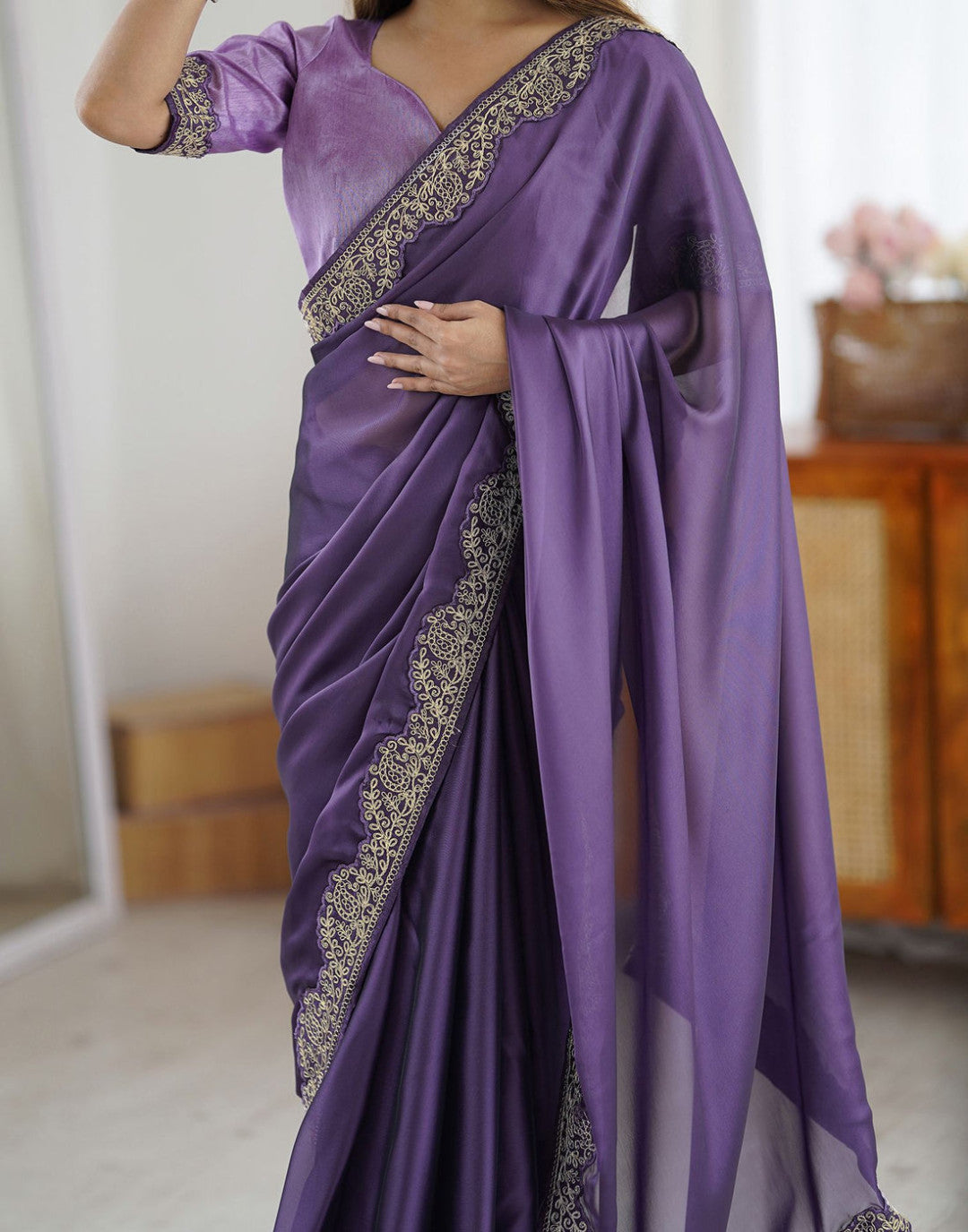 Lavender Fancy Rangoli Silk Saree Coding Work
