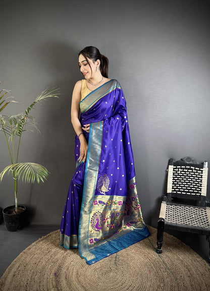 Violet Premium Paithani Lichi Silk Saree With Zari Weaving Work | Festive & Wedding Wear – JaipurSaaj