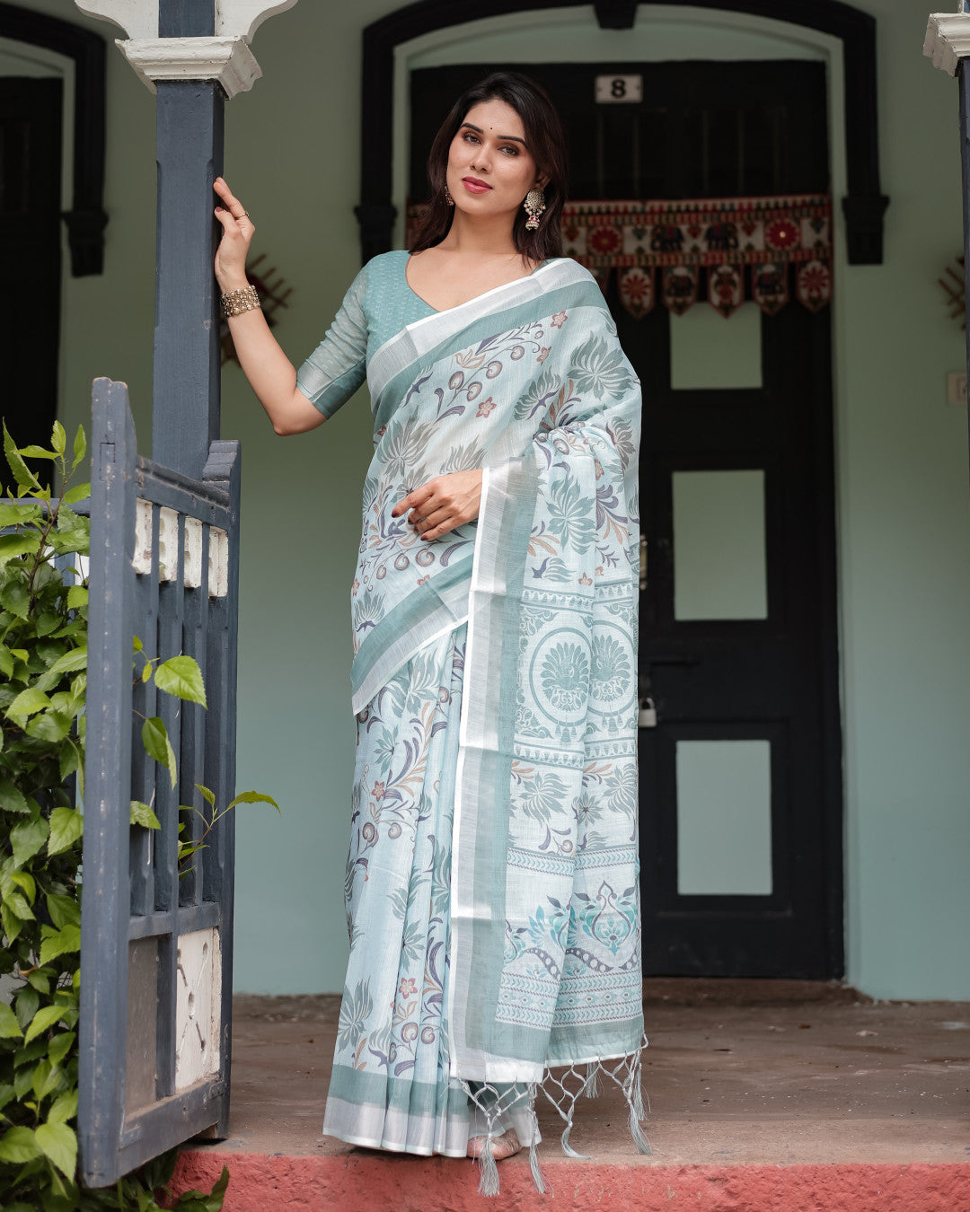 Multi Color Digital Printed Linen Cotton Saree | Summer Special Casual & Office Wear – JaipurSaaj