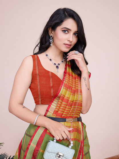 Mahendi Green Kota Doriya Saree With Zari Weaving Work | Lightweight Daily Wear – JaipurSaaj