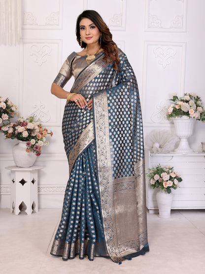 Rama Green Organza Silk Banarasi Saree With Zari Weaving Work | Bridal Wedding & Festive Wear – JaipurSaaj